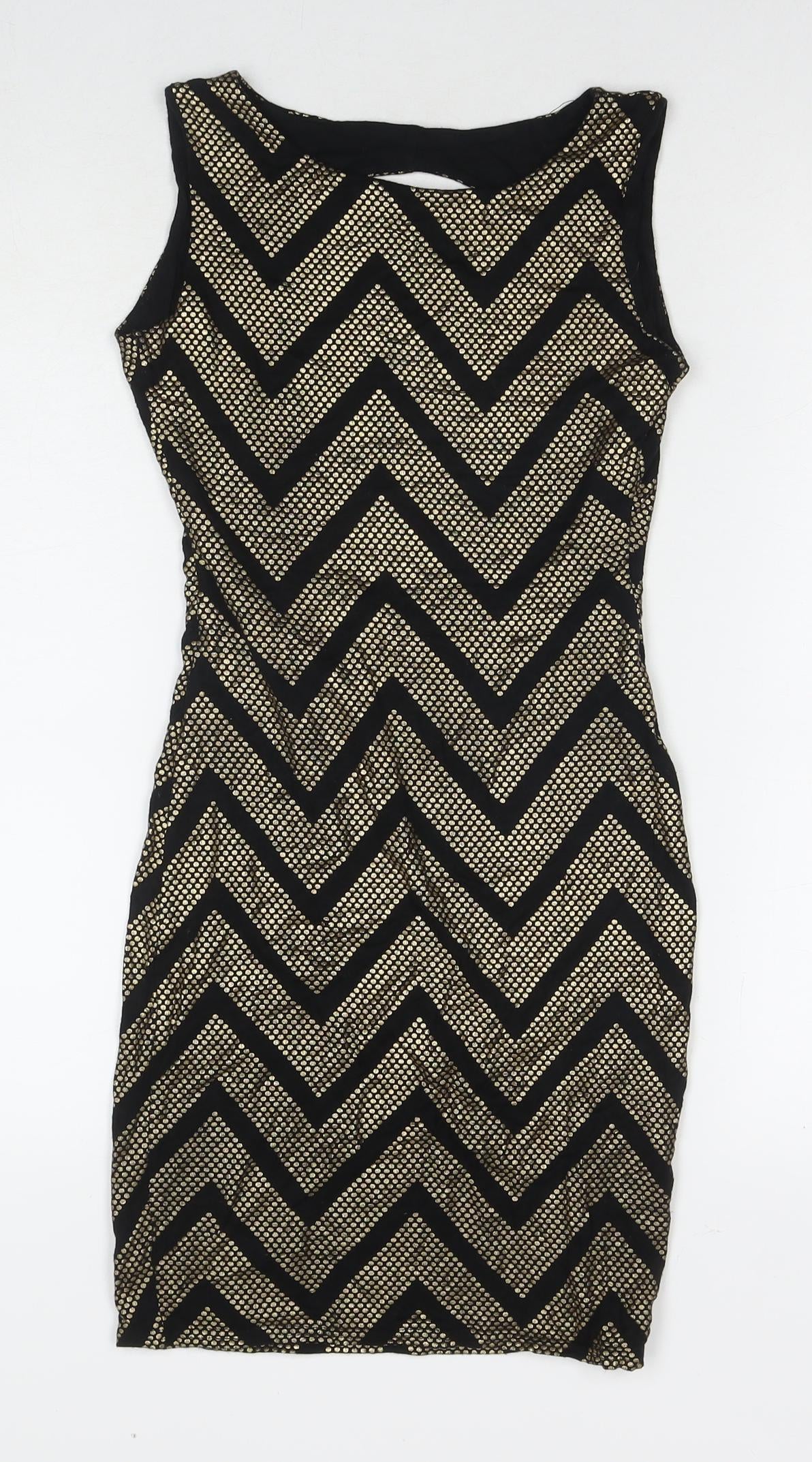Jane Norman Womens Multicoloured Geometric Viscose Bodycon Size 6 Round Neck Pullover