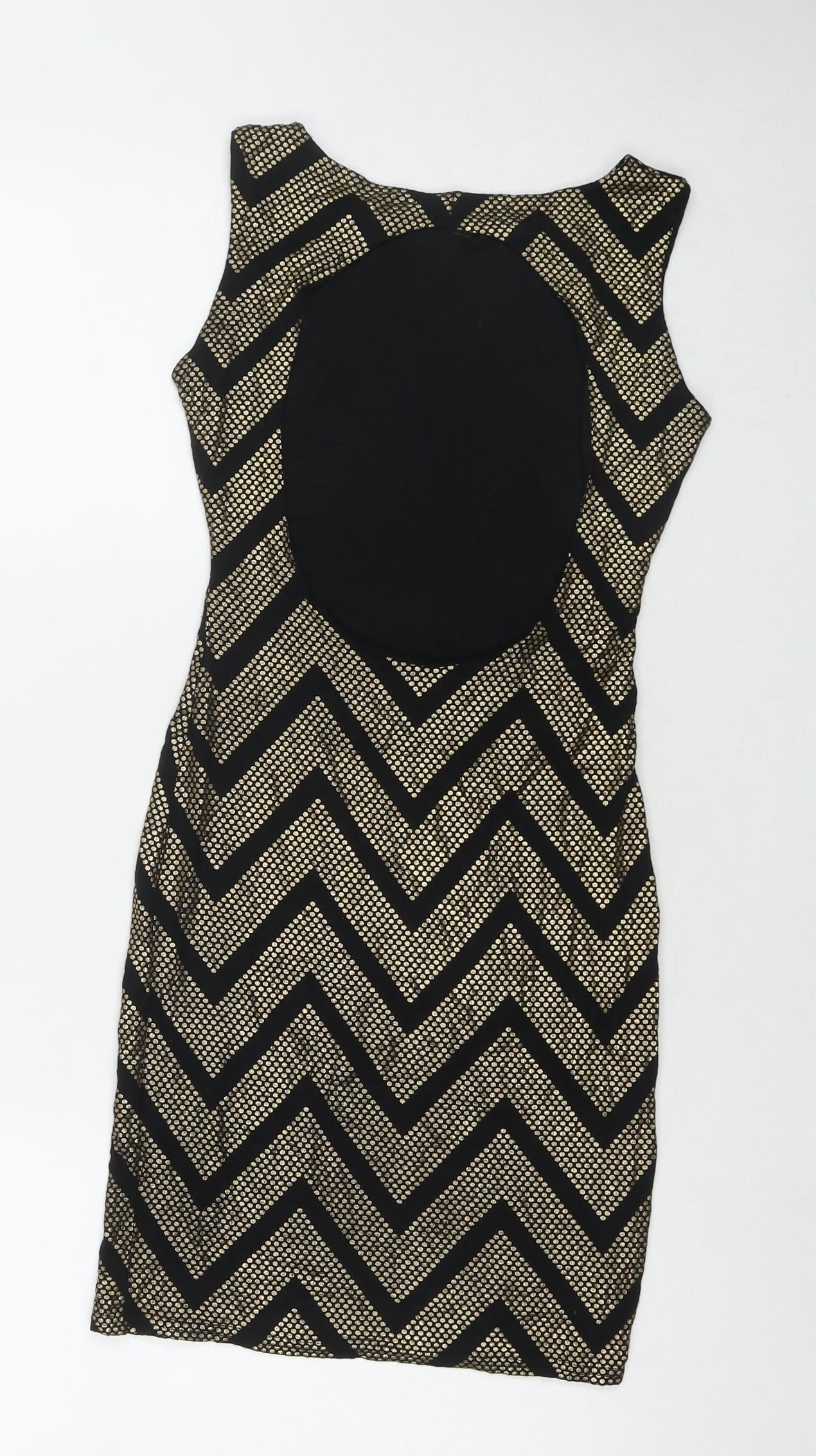 Jane Norman Womens Multicoloured Geometric Viscose Bodycon Size 6 Round Neck Pullover