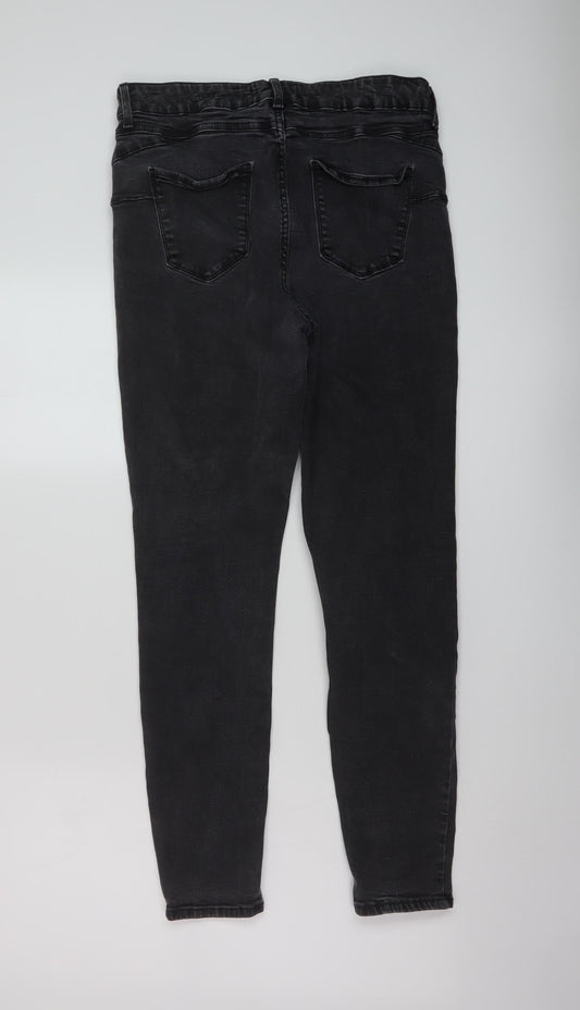 New Look Womens Grey Cotton Skinny Jeans Size 14 L27 in Regular Button