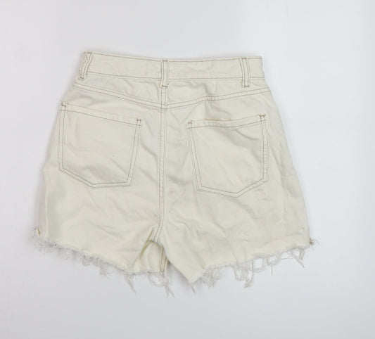 Denim & Co. Womens Ivory Cotton Mom Shorts Size 8 L5 in Regular Button
