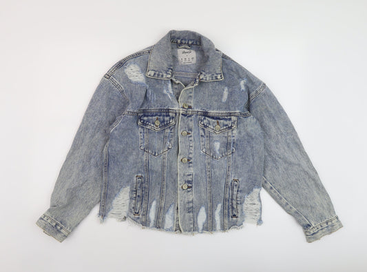 Additional front view of Denim & Co. women’s blue jacket, size UK 8, button