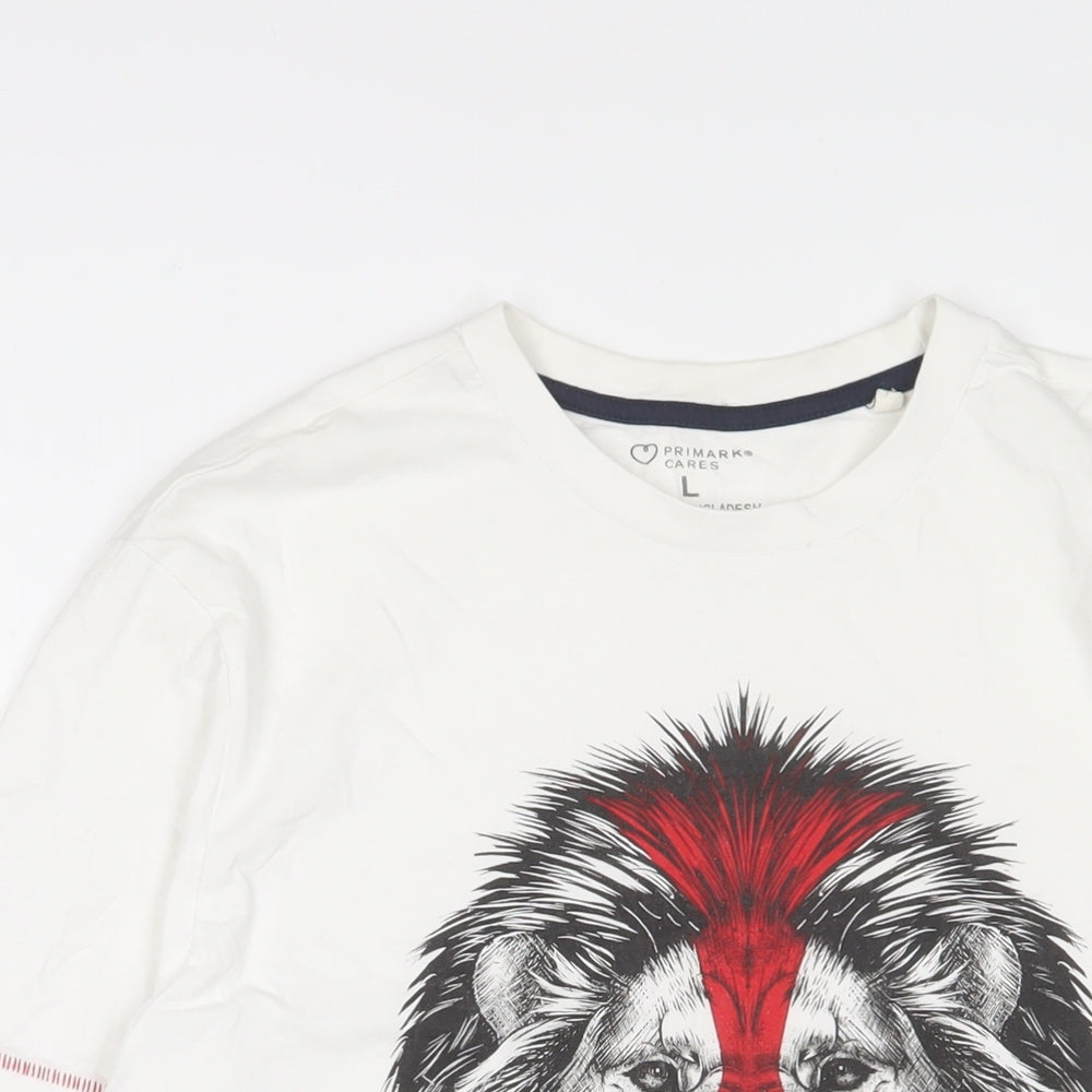 England Mens White Cotton T-Shirt Size L Crew Neck