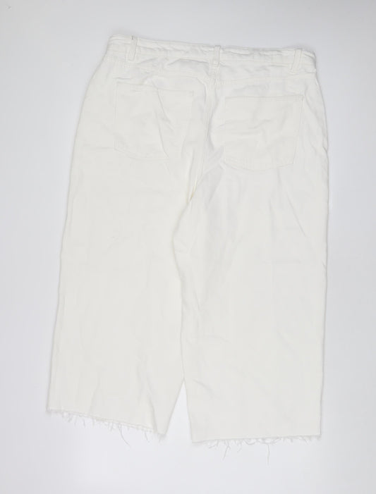 Marks and Spencer Womens White Cotton Wide-Leg Jeans Size 18 L23 in Regular Zip