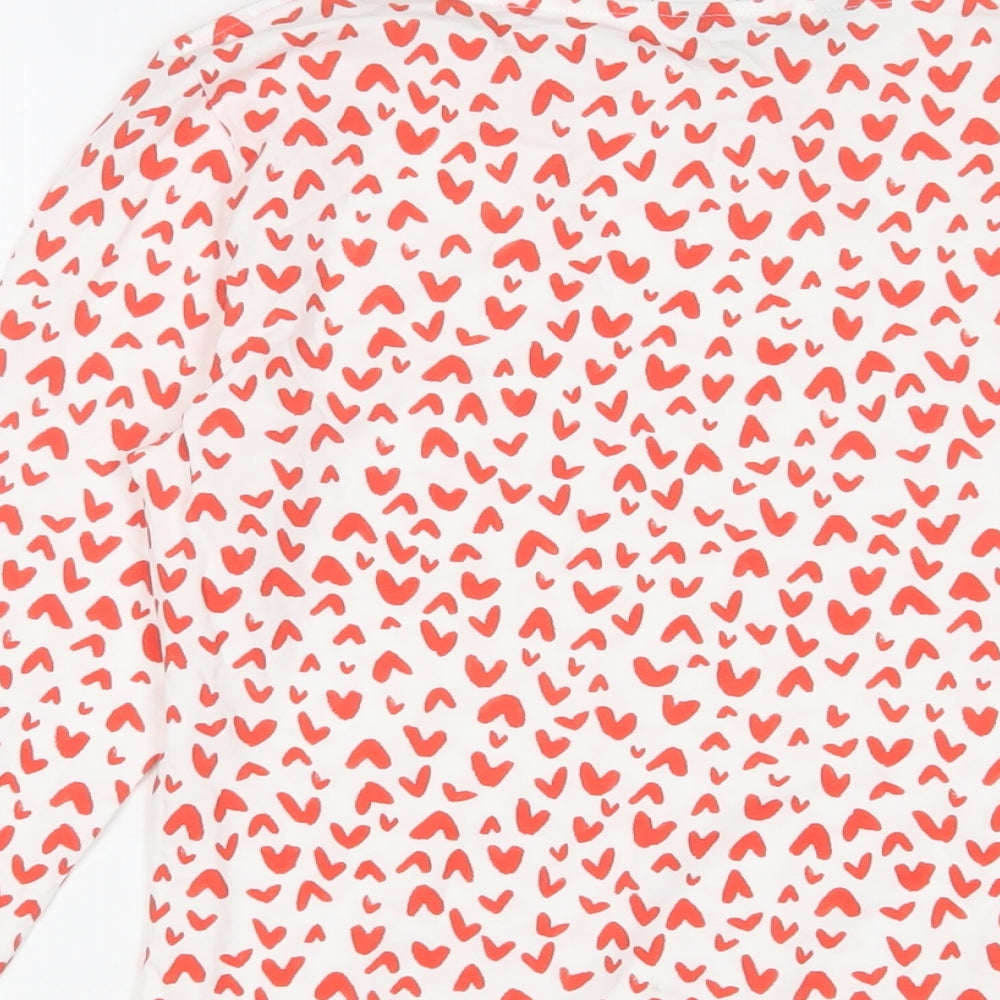 Marks and Spencer Womens Red Geometric Cotton Basic T-Shirt Size 10 Boat Neck - Hearts