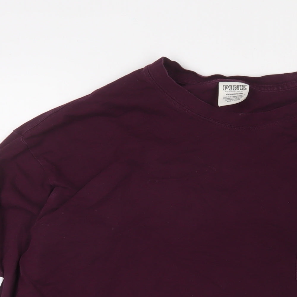 PINK Womens Purple Cotton Basic T-Shirt Size S Crew Neck