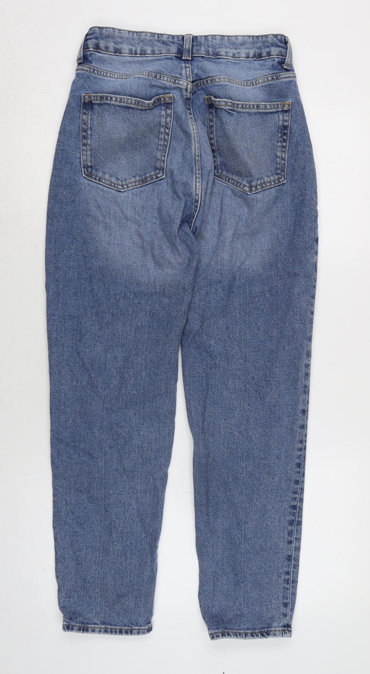 H&M Womens Blue Cotton Blend Straight Jeans Size 8 L27 in Regular Zip