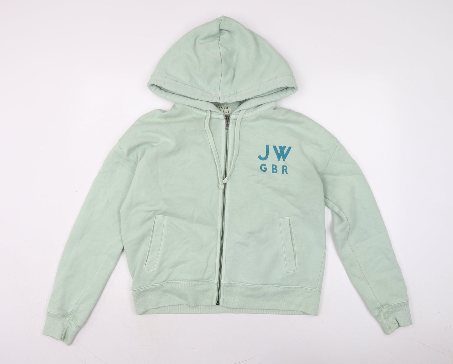 Jack Wills Womens Green Cotton Full Zip Hoodie Size 12