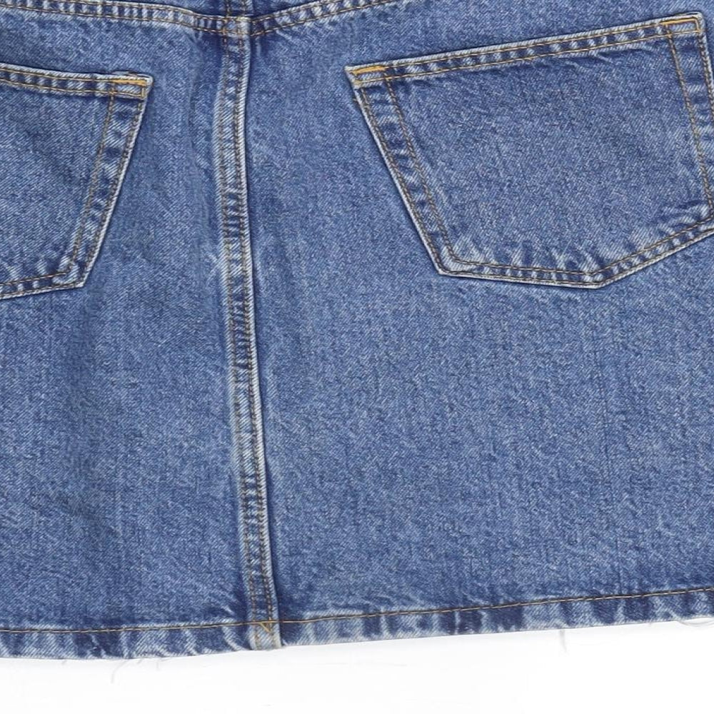 Denim & Co. Womens Blue Cotton A-Line Skirt Size 14 Zip