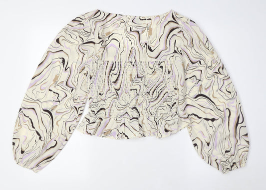 Brave Soul Womens Ivory Polyester Basic Blouse Size M Square Neck - Smocked Top