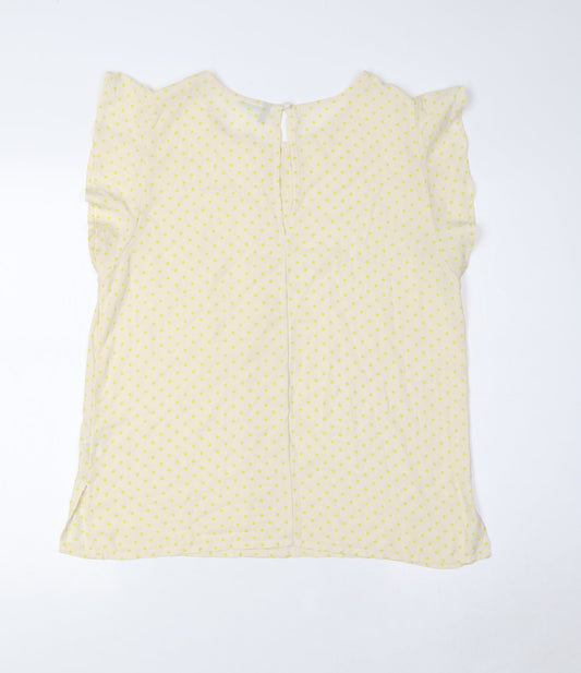 Benetton Womens Ivory Polka Dot Polyester Basic Button-Up Size M Round Neck