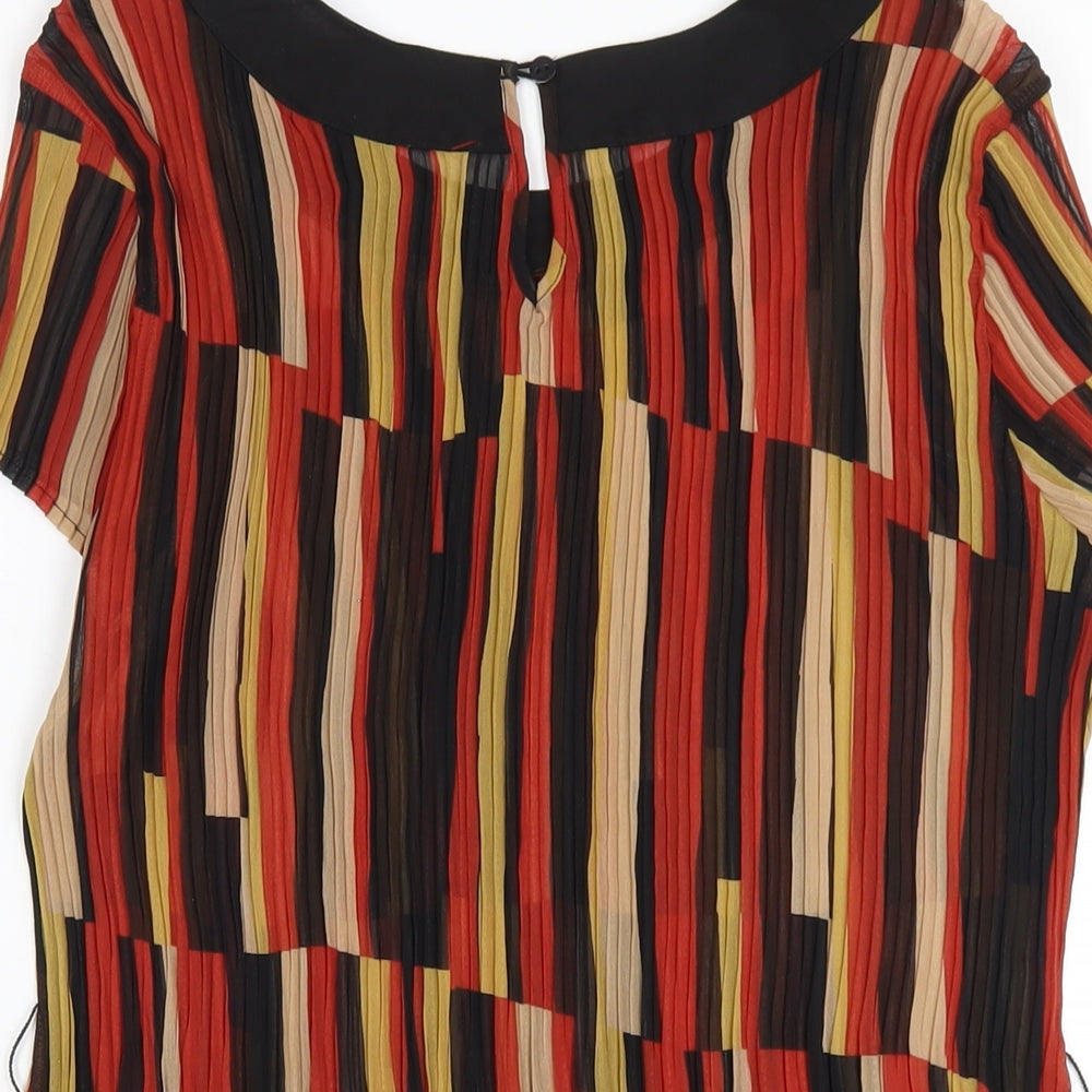 Marks and Spencer Womens Orange Striped Polyester Basic T-Shirt Size 18 Round Neck