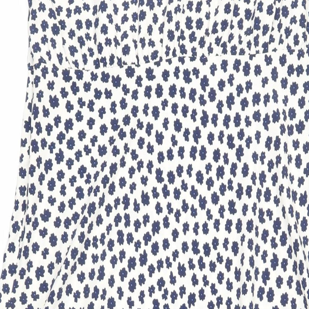 Marks and Spencer Womens Ivory Floral Polyester A-Line Size 16 Round Neck Button