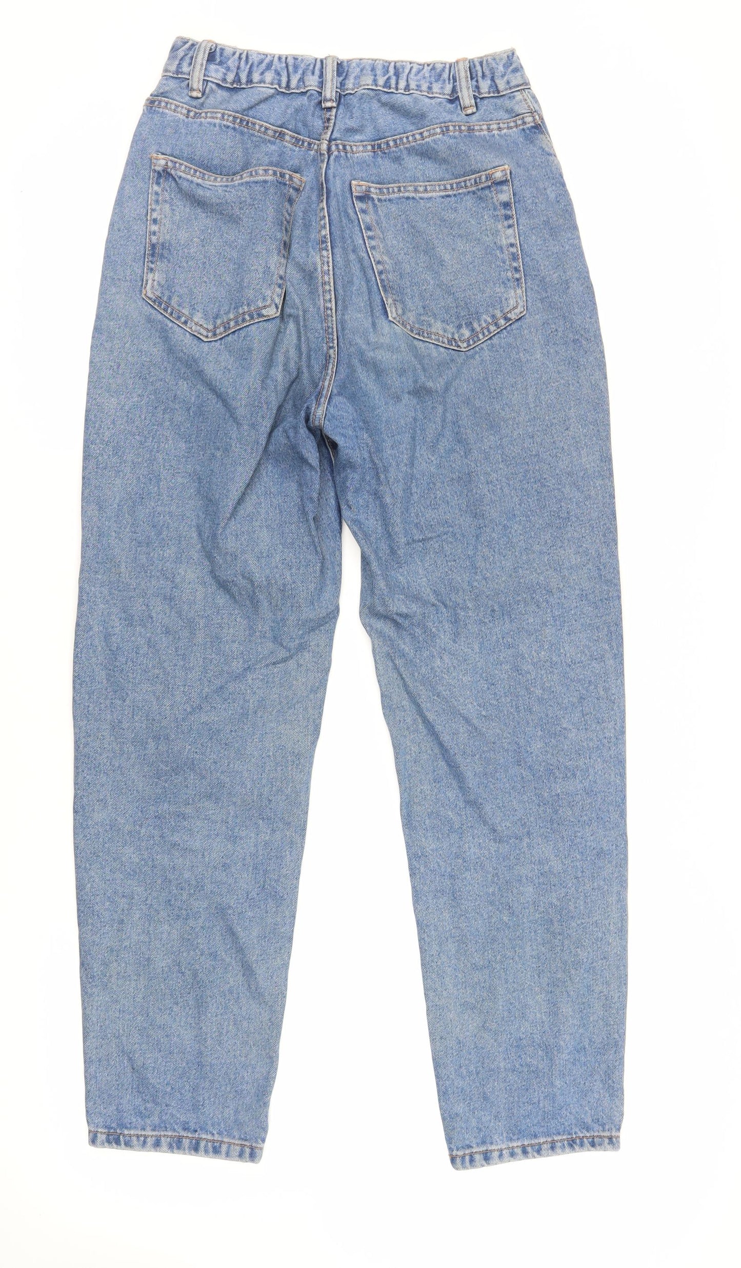 Pull&Bear Womens Blue Cotton Mom Jeans Size 8 L29 in Regular Zip - Elasticated Waist