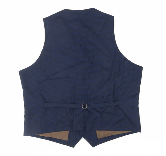 Fellini Mens Blue Plaid Polyester Jacket Suit Waistcoat Size 48 Regular