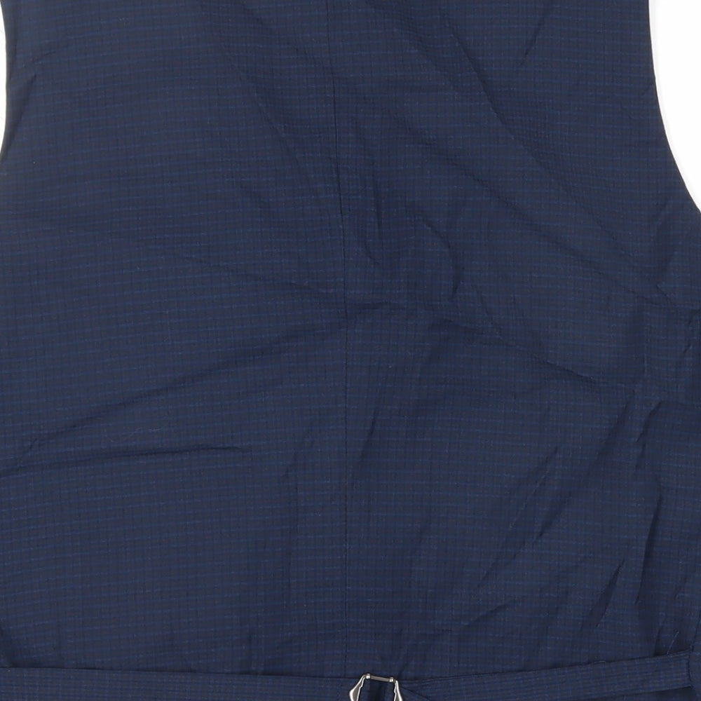 Fellini Mens Blue Plaid Polyester Jacket Suit Waistcoat Size 48 Regular
