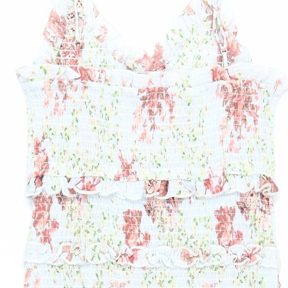 Zara Womens Multicoloured Floral Polyester Mini Size M V-Neck Pullover - Ruffle