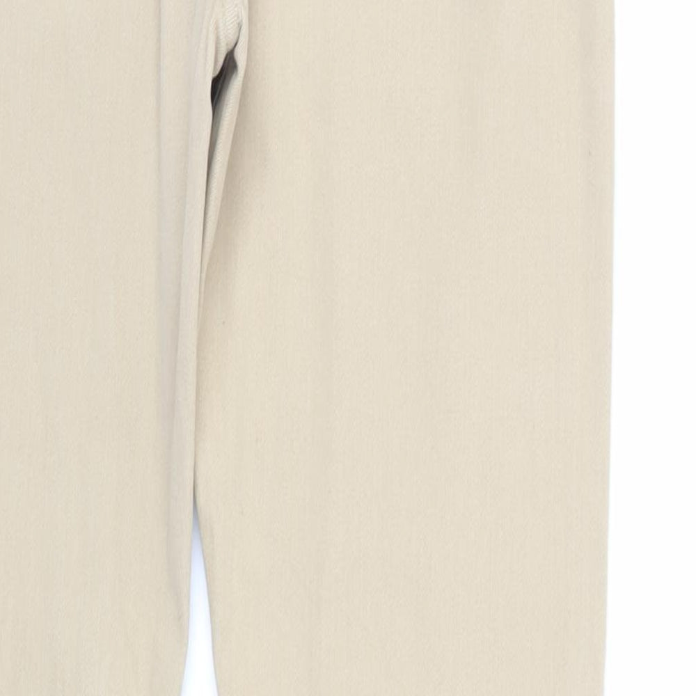Brand and care label for Denim & Co. men’s beige cotton skinny jeans, size 34, in, 32-inch leg regular zip