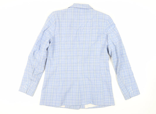 H&M Womens Blue Plaid Jacket Blazer Size 8 Button