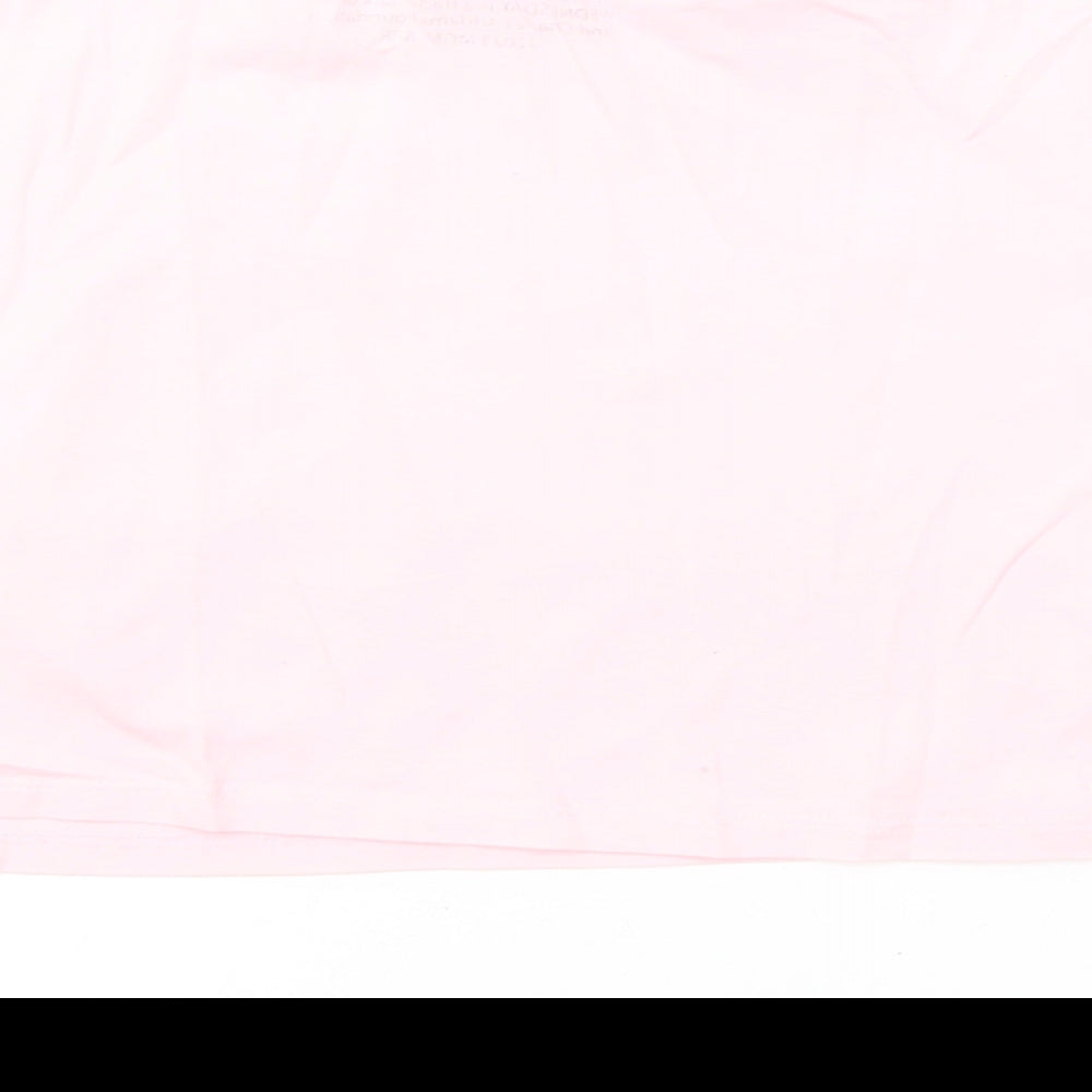 Brand and care label for Zara girls’ pink 100% polyester cropped t-shirt, size 9-10, years round neck