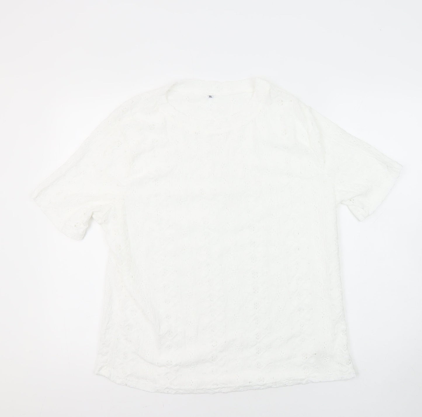 Unbranded Womens White Polyester Tunic Blouse Size XL Round Neck
