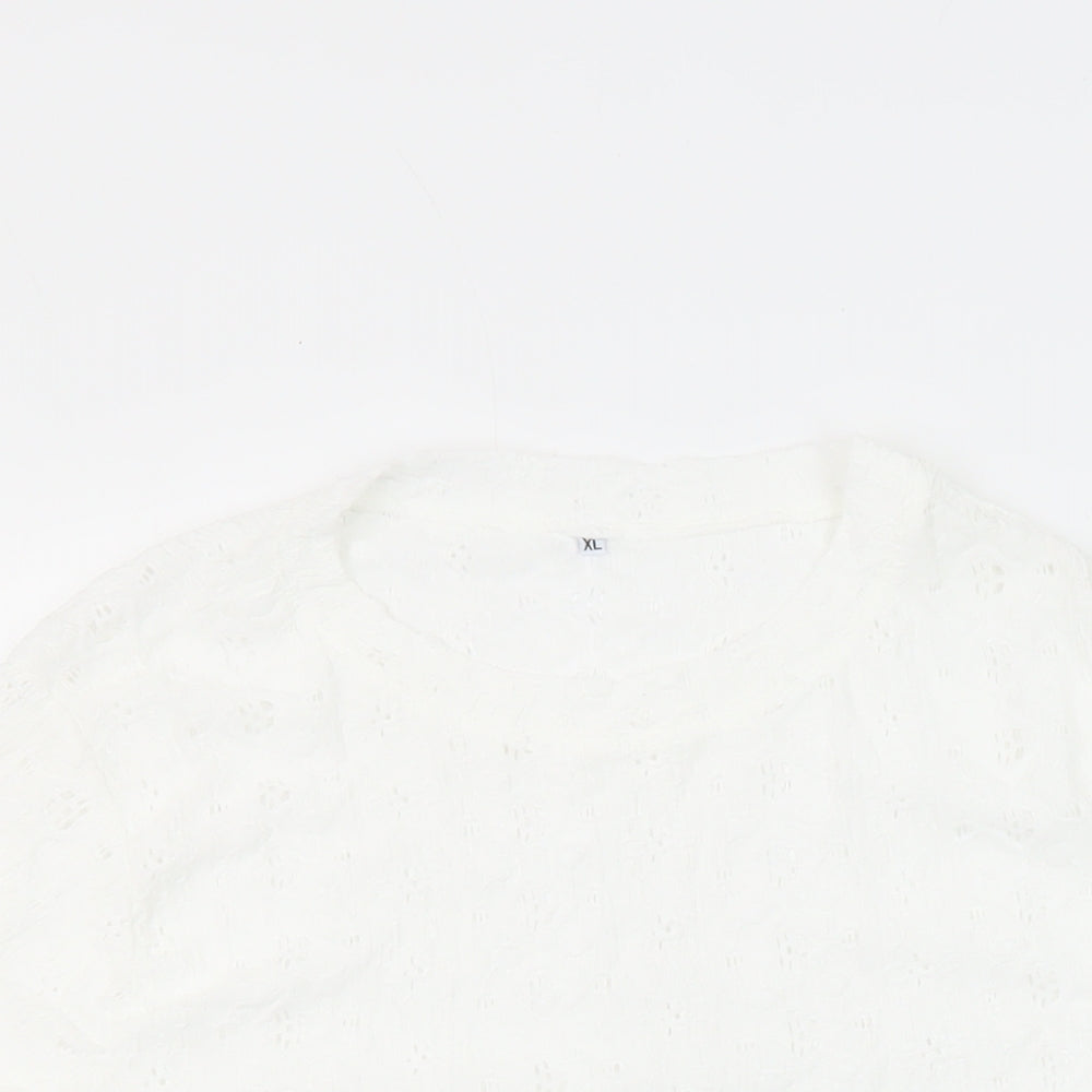 Unbranded Womens White Polyester Tunic Blouse Size XL Round Neck