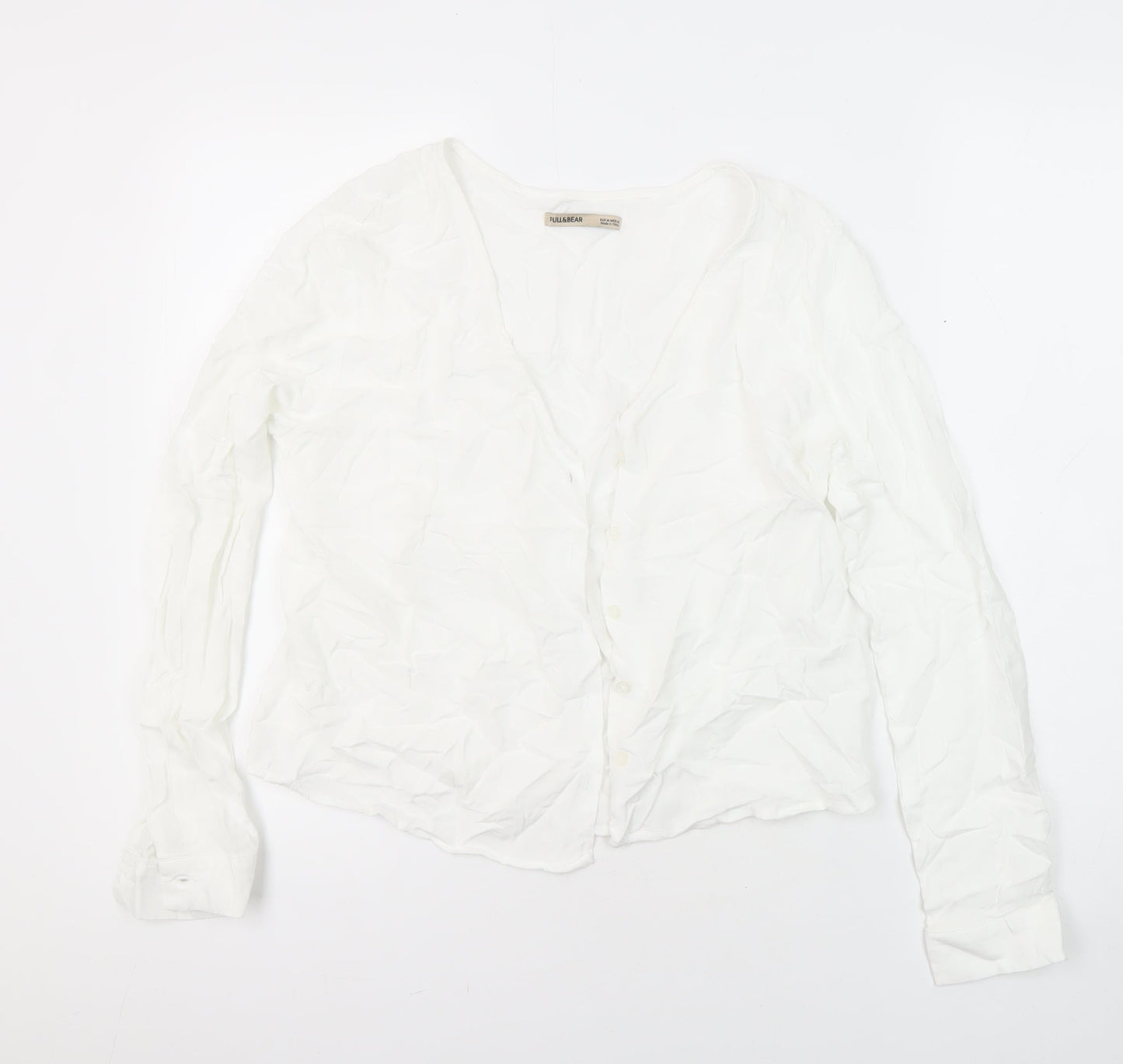 Pull&Bear Womens White Viscose Tunic Blouse Size M Collared