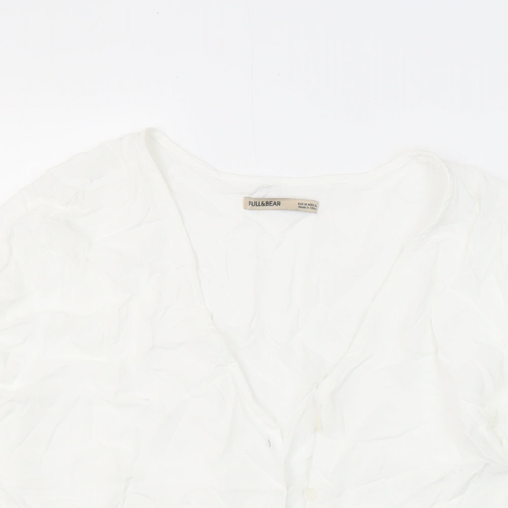 Pull&Bear Womens White Viscose Tunic Blouse Size M Collared
