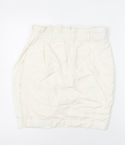 Zara Womens Ivory Acrylic Mini Skirt Size M Zip - Wrap front