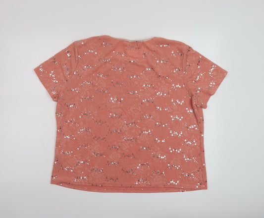 Anna Rose Womens Orange Polyester Basic T-Shirt Size 2XL Crew Neck