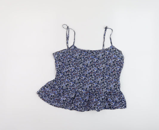 Jack Wills Womens Blue Floral Cotton Basic Tank Size 10 Round Neck
