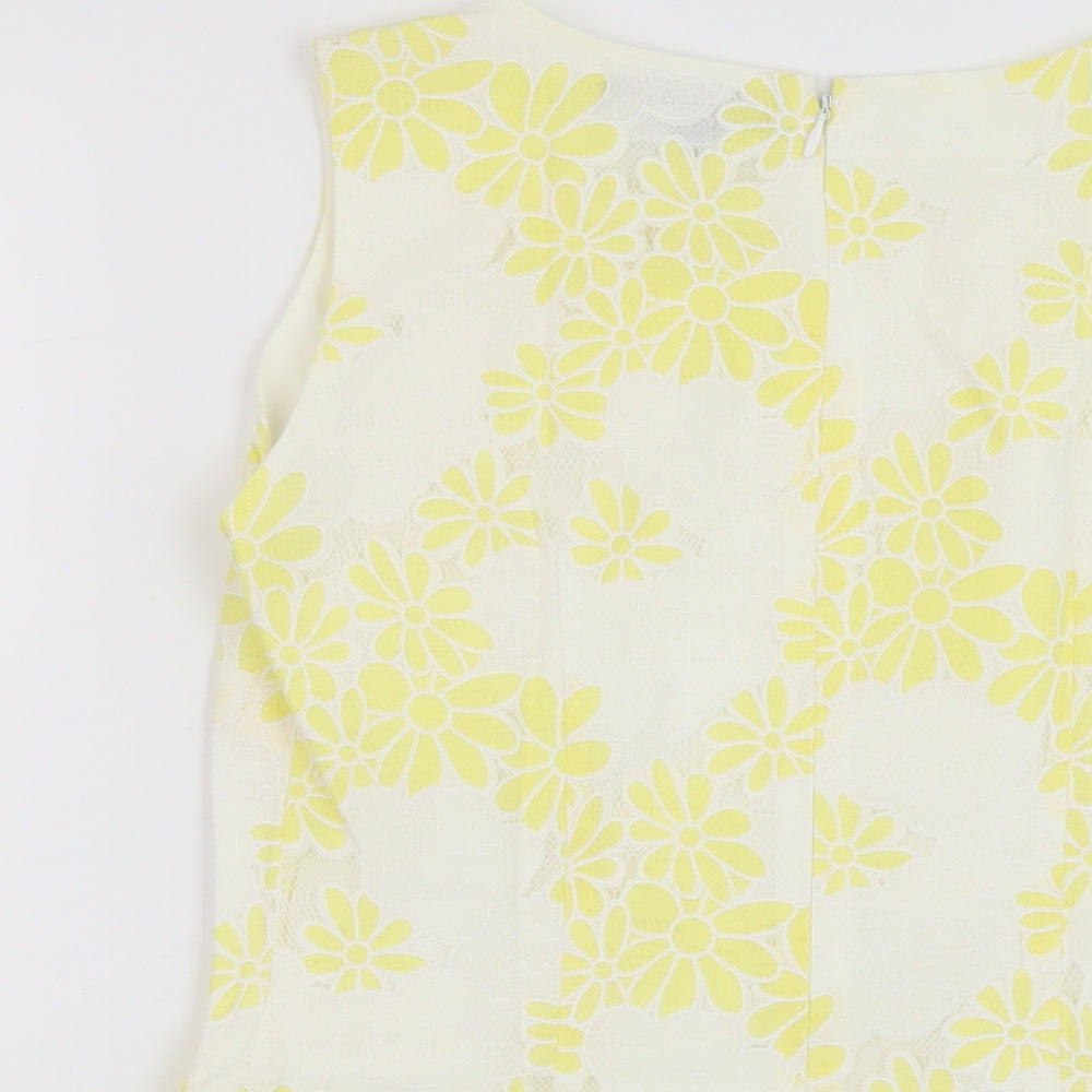 Marks and Spencer Womens White Floral Cotton Basic Tank Size 6 Round Neck