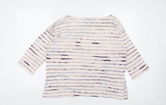 French Connection Womens Beige Striped Cotton Basic T-Shirt Size M Boat Neck