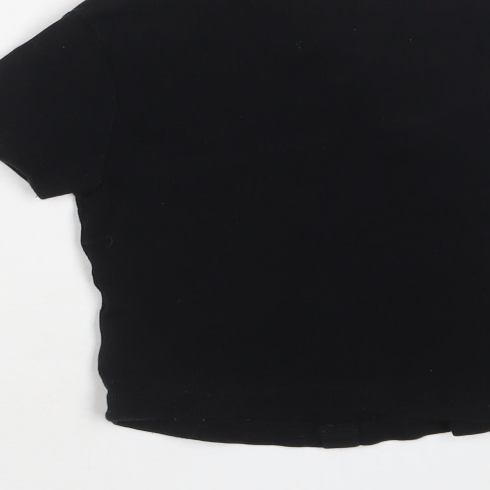 Brand and care label for ASOS women’s black cotton basic t-shirt, size UK 8, scoop neck - buttons