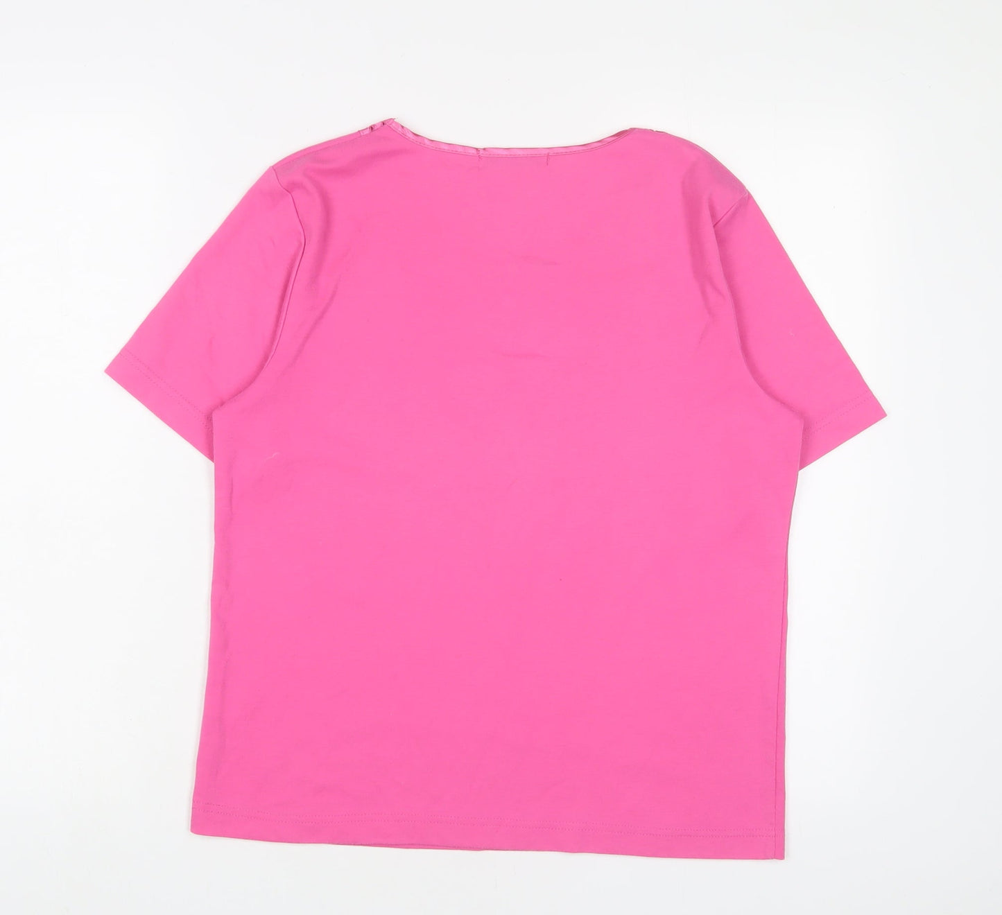 Poppy Womens Pink Cotton Basic T-Shirt Size 12 V-Neck - Embroidered