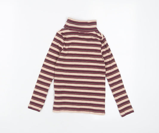 NEXT Girls Purple Striped Cotton Basic T-Shirt Size 5 Years Roll Neck Pullover