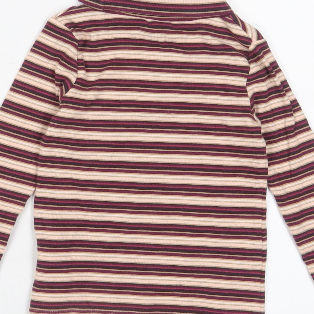 Brand and care label for Next girls’ purple striped cotton basic t-shirt, size 5, years roll neck pullover