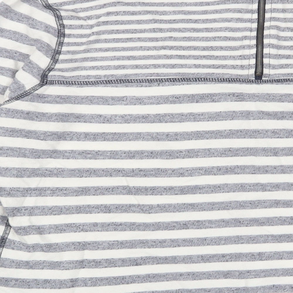Brand and care label for Paraphase women’s blue striped cotton basic t-shirt, size L, scoop neck