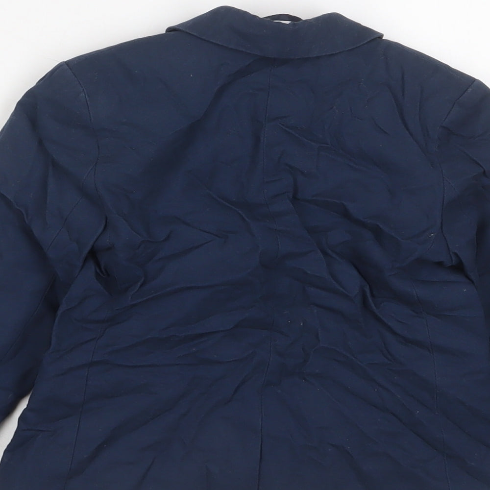 Brand and care label for H&M boys’ blue jacket blazer, size 2-3, years button