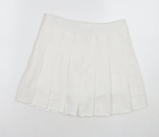 Fashion Womens White Polyester Skort Skirt Size S Zip