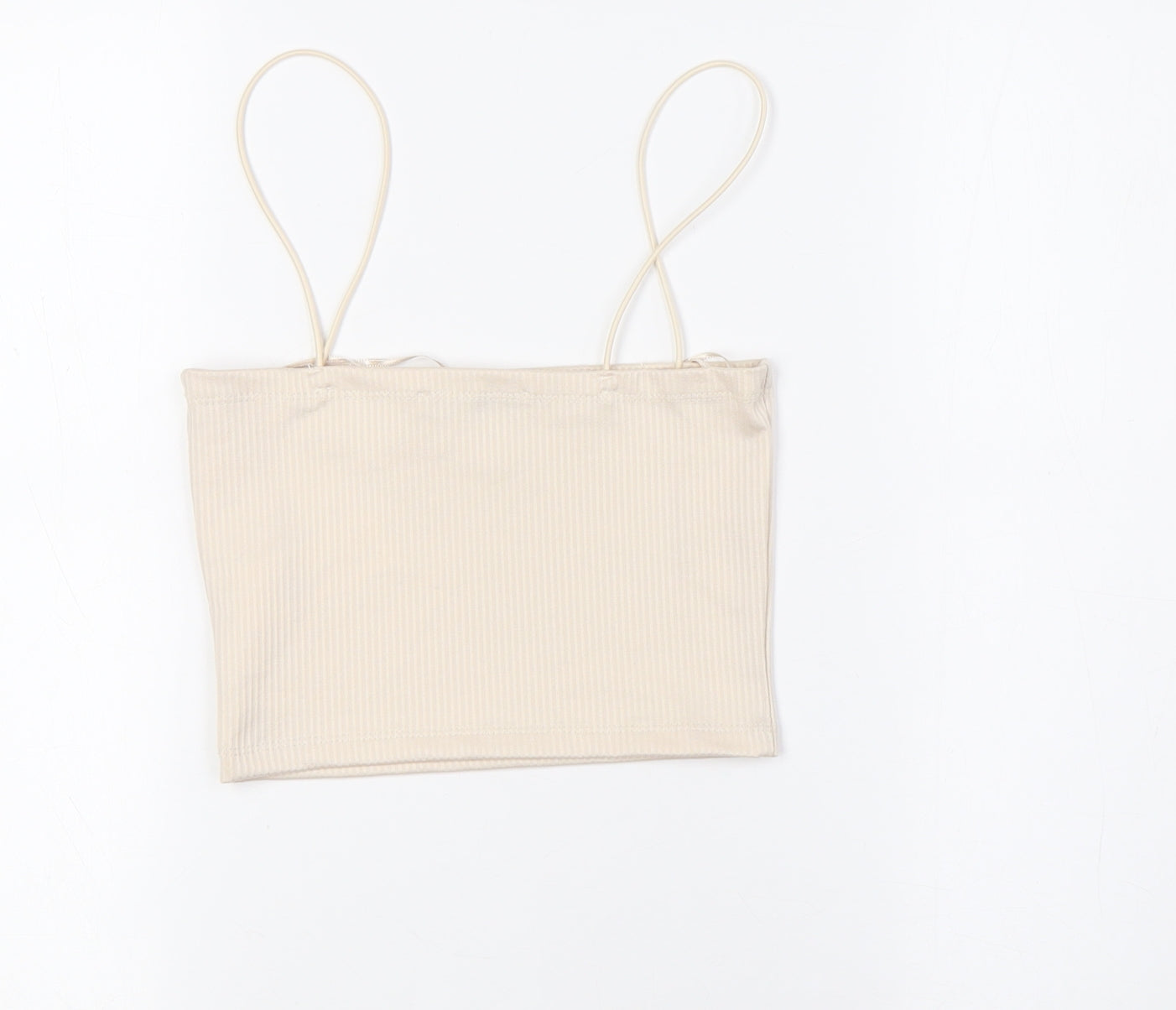 Pull&Bear Womens Ivory Polyester Cropped Button-Up Size S Square Neck - Ribbed