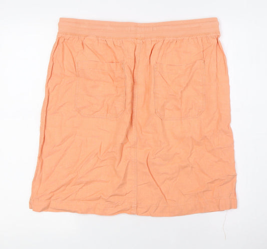 Marks and Spencero Womens Orange Linen A-Line Skirt Size 14 - Elasticated Waist