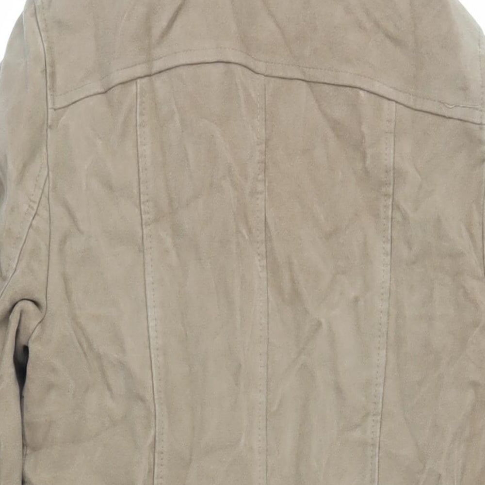 Brand and care label for French Connection women’s beige overcoat coat, size UK 8, button - suede effect