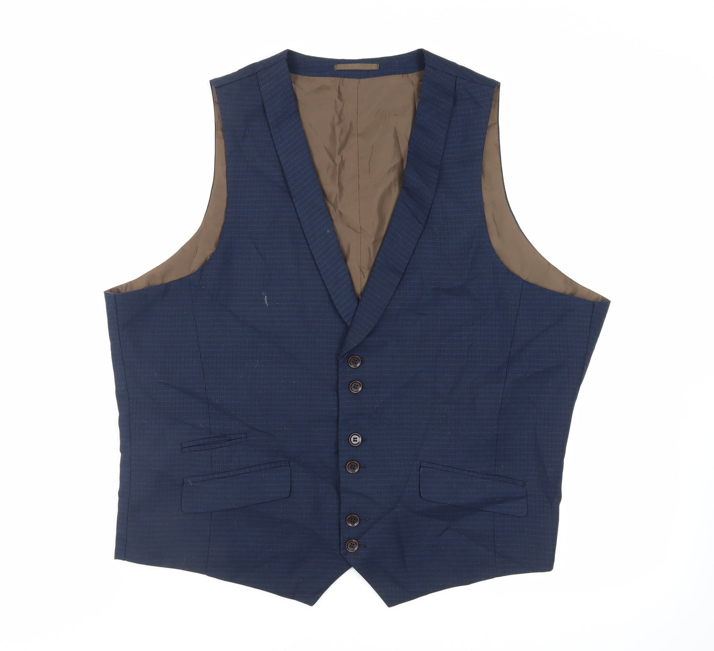 Fellini Mens Blue Plaid Polyester Jacket Suit Waistcoat Size 46 Regular