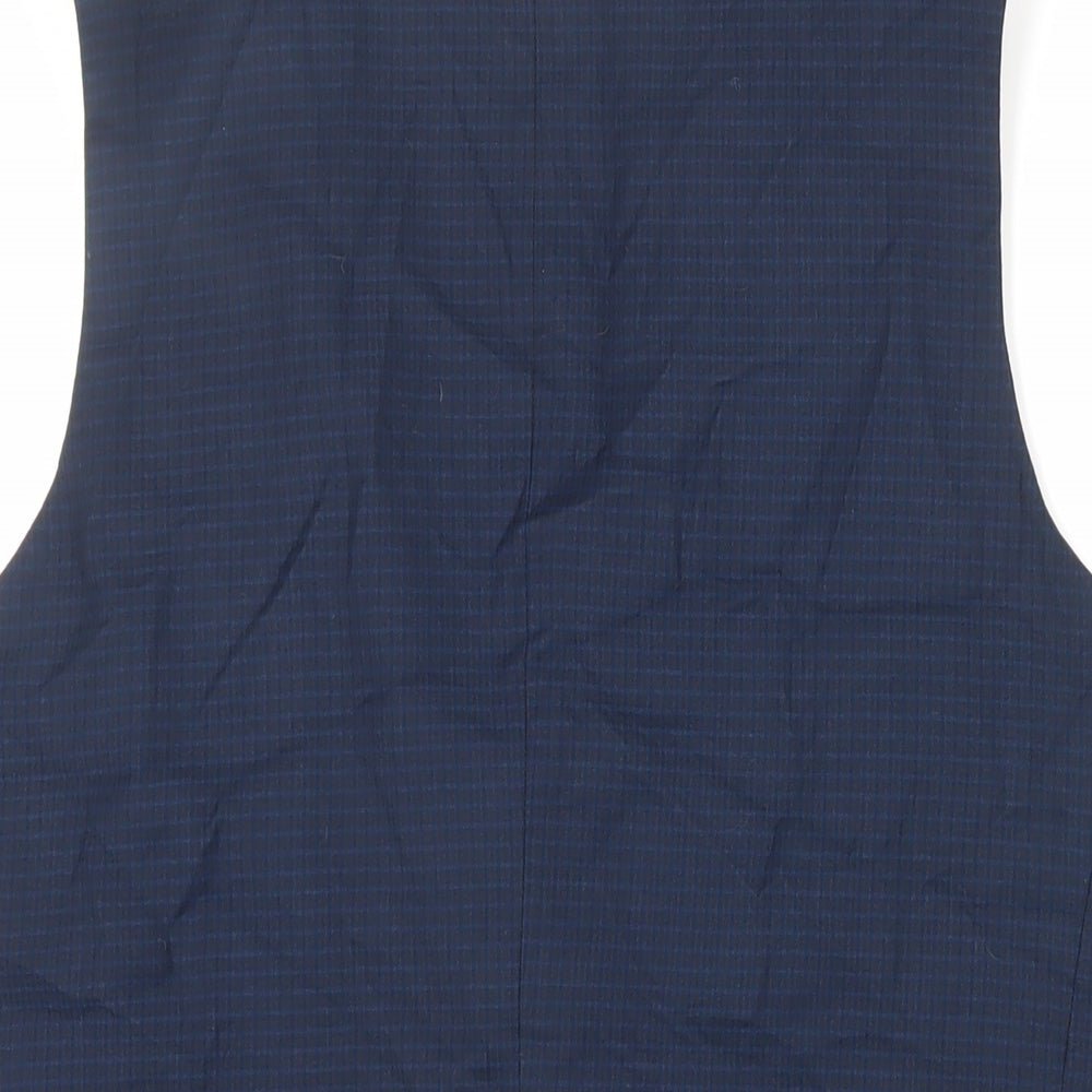 Fellini Mens Blue Plaid Polyester Jacket Suit Waistcoat Size 46 Regular