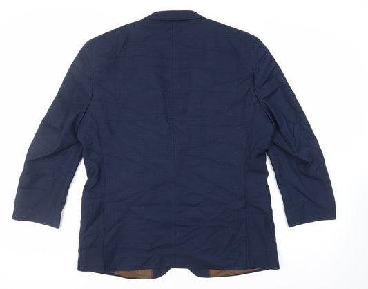 Fellini Mens Blue Plaid Polyester Jacket Suit Jacket Size 46 Regular