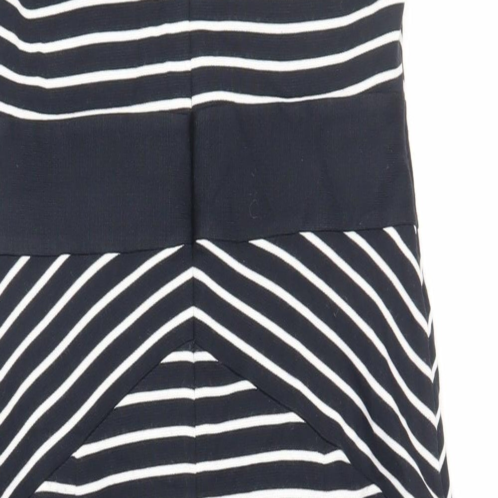 Marks and Spencer Womens Blue Striped Acrylic Pencil Dress Size 12 Boat Neck Zip - Lined