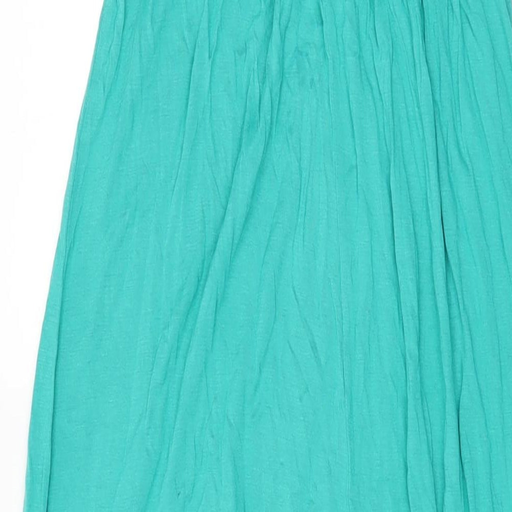 Brand and care label for Fashion Union women’s green polyester maxi, size UK 8, one shoulder pullover