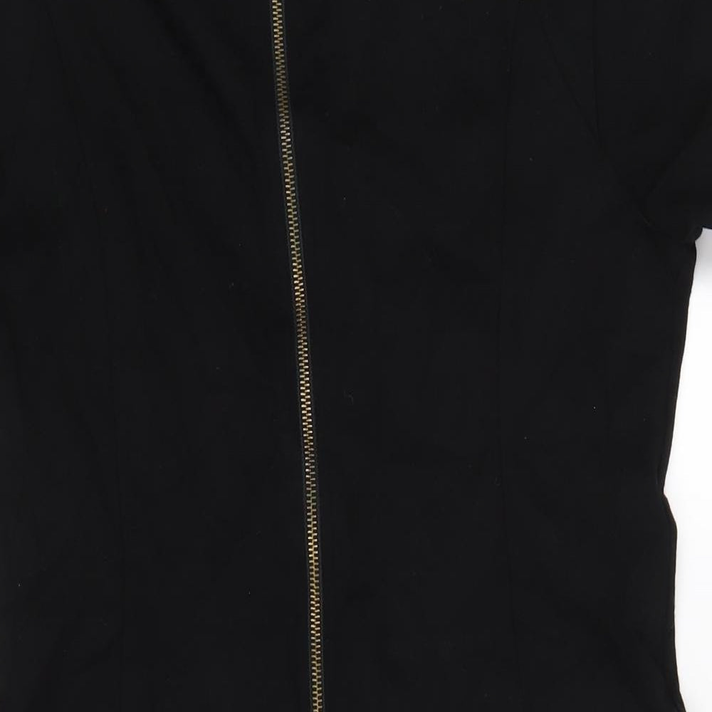 Brand and care label for French Connection women’s black viscose a-line, size UK 16, square neck zip