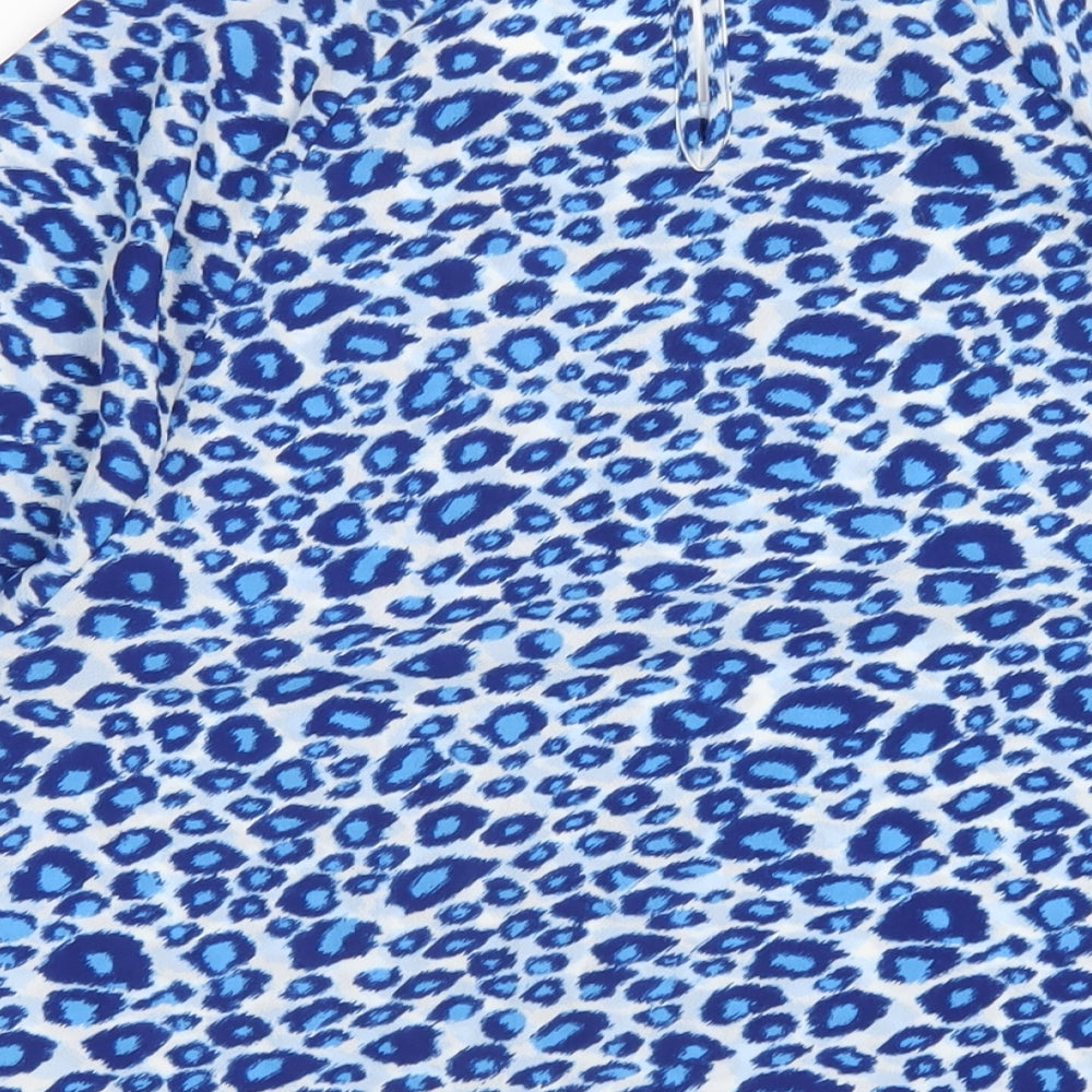 Marks and Spencer Womens Blue Animal Print Polyester Basic T-Shirt Size 8 Round Neck