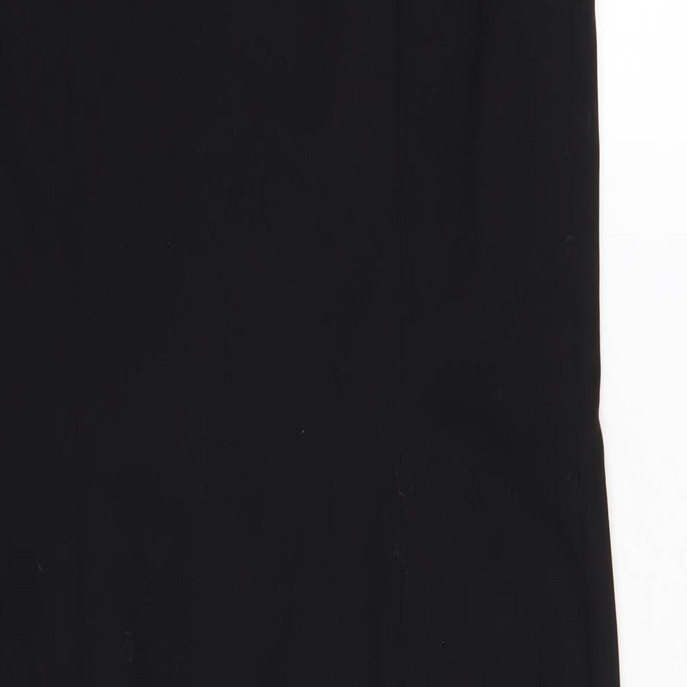 Brand and care label for French Connection women’s black polyester pencil dress, size UK 10, v-neck pullover